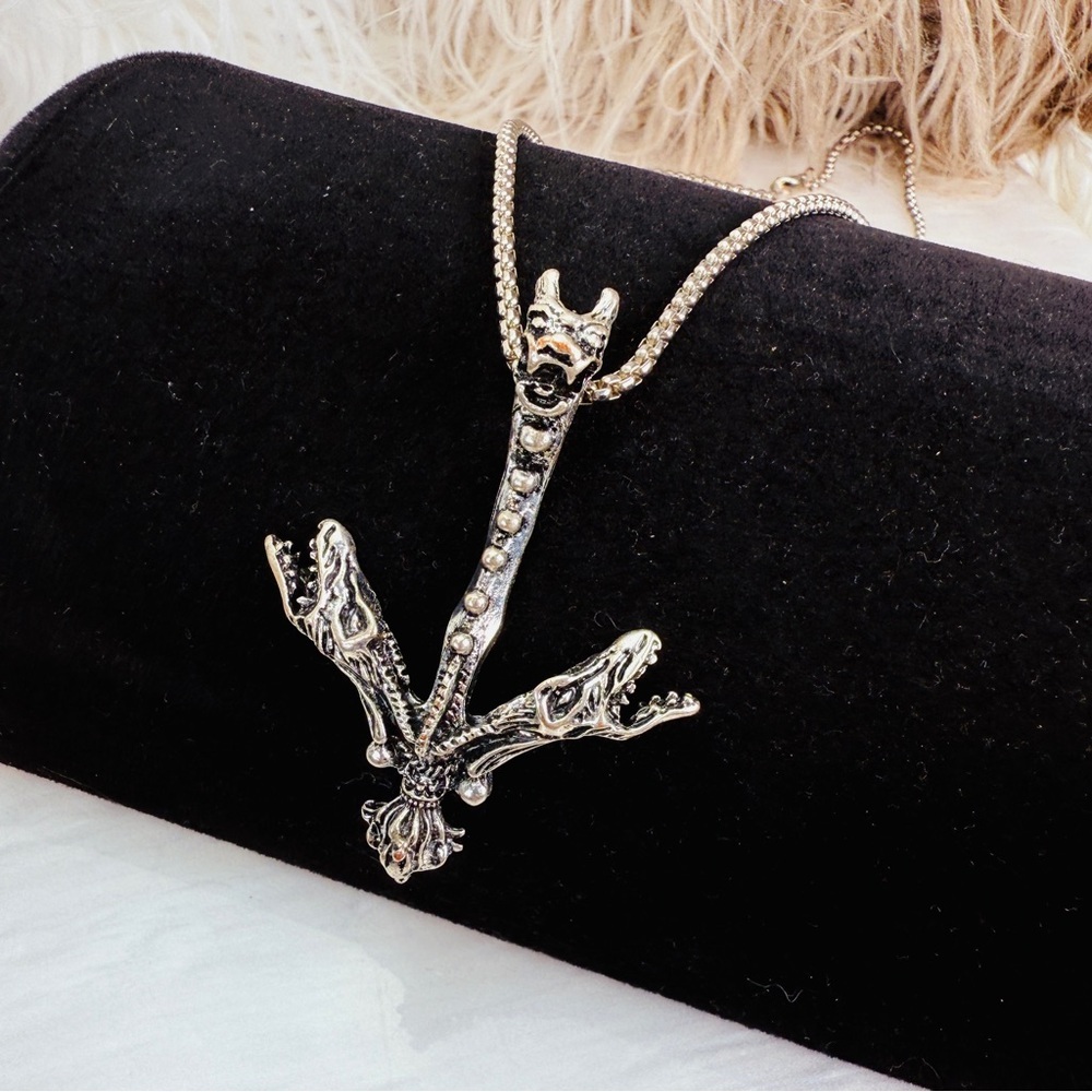 Silvertone gothic dragon, sword, pendant, necklace